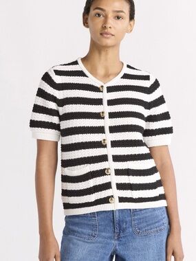 Free Assembly Black & White Striped Short-Sleeve Knit Cardigan